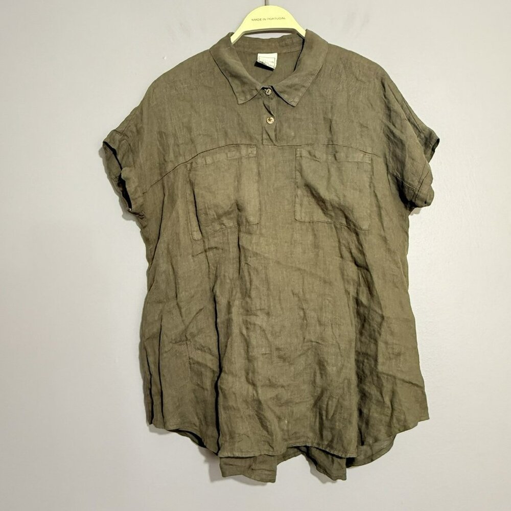 Pure Match USA Linen Blouse Shirt Women Size M Relax Casual Loose Lounge Button